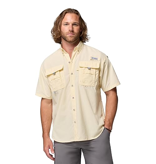 Columbia Mens PFG Bahama II Short Sleeve Fishing Shirt, Lemon Wash, 1X