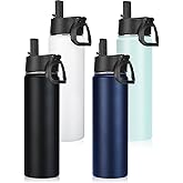 Neihepal 22 oz Insulated Water Bottles Bulk, Double Walled Vacuum Stainless Steel Water Bottle Multipack with Leak Proof Straw Lid for Men, Adults, Kids, Gym, Sports (Mix,4 Pack)
