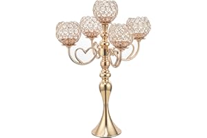 VINCIGANT Gold Candelabra Candle Holder, Elegant Centerpiece Table Decorations 5 Arms Candlesticks for Dining Room,21.5 Inches Tall
