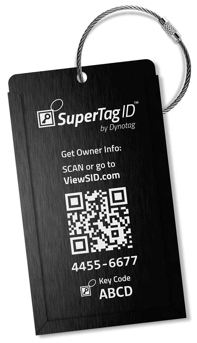 Dynotag® Web Enabled QR Smart Aluminum Convertible Luggage Tag w. Steel Loop (Black)