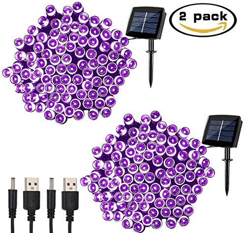 woohaha Solar Christmas Fairy String Lights Outdoor Waterproof, 72ft 200LED Updated Version 6hrs Timer Function with USB Cable Solar Powered LED String Lights for Patio Garden Party(Purple 2pcs)