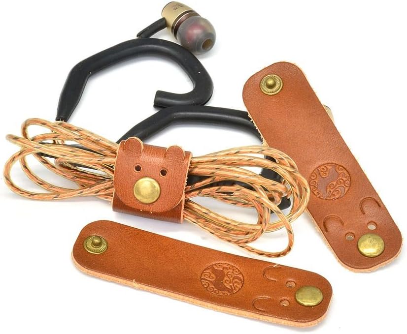 CAILLU Cord Leather Organizer,Cute Headphone cable Organizer,Earphone case Headset Wrap,Cord management,Compatible phone Headphone holders USB Power Cable Ties Gifts,earbud case clips 3Pack