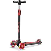 Dribbl 3-Wheel Kids Scooter - Lean-to-Steer Technology, Adjustable Height Handlebar, Anti-Slip Deck, Scooter for Boys & Girls Ages 3+, Child Safety Approved, Support Rider Up To 165 lbs, Black and Red