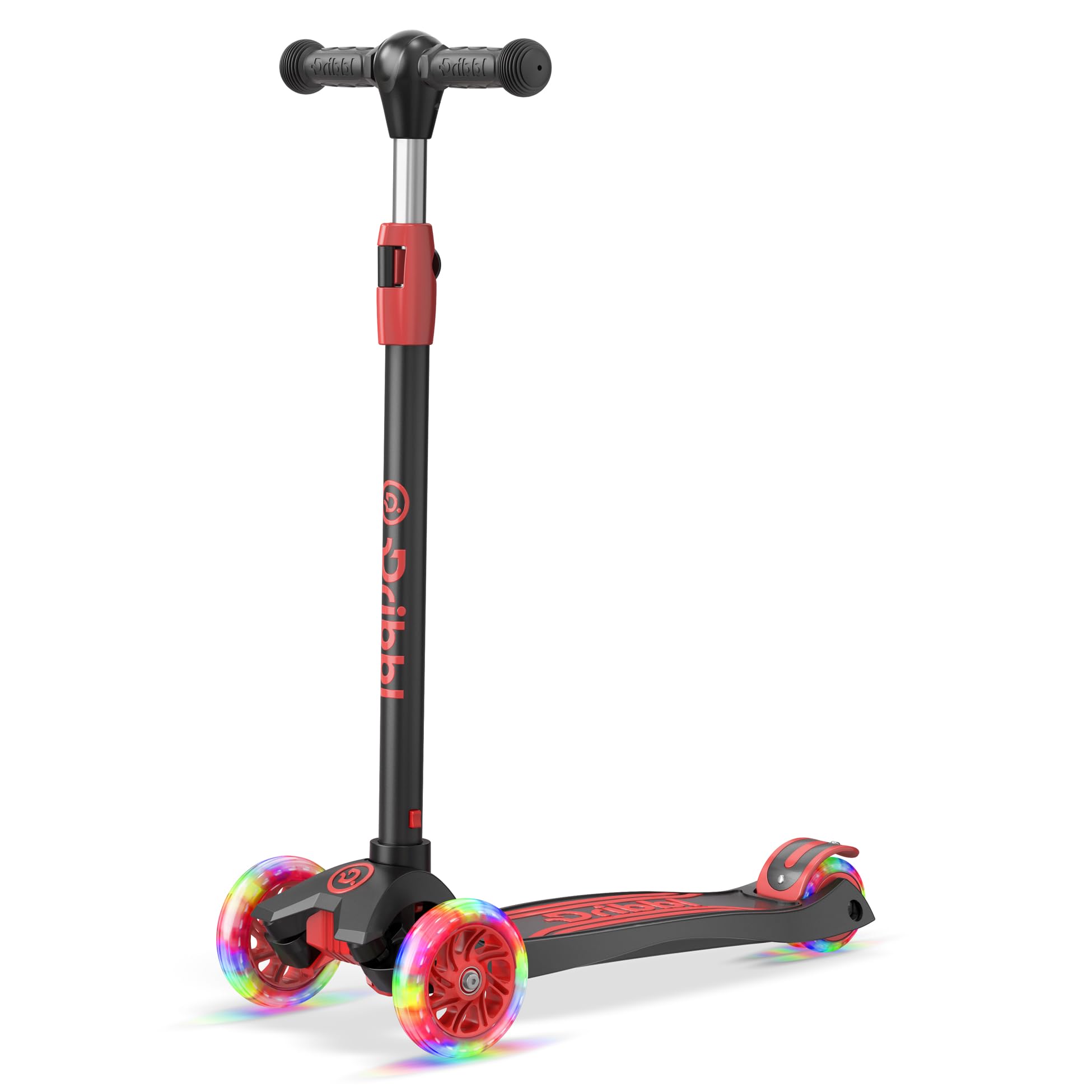 Dribbl 3-Wheel Kids Scooter - Lean-to-Steer Technology, Adjustable Height Handlebar, Anti-Slip Deck, Scooter for Boys & Girls Ages 3+, Child Safety Approved, Support Rider Up To 165 lbs, Black and Red Image