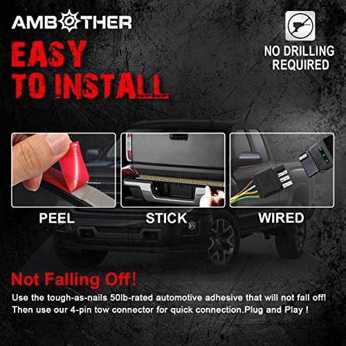 AMBOTHER 60'' Triple LED Truck Tailgate Side Bed Light Bar Strip Sequential Amber Turn Signal Red/White Reverse Stop for Pickup SUV Jeeps RV Dodge Ram Toyota Chevy GMC Waterproof 504LEDs, 2yr Warranty