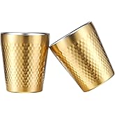 TIICOO Stainless Steel Cups 2 Packs 10oz/300ml Stackable Double Wall Insulated Metal Shatterproof Cups Titanium-Plated Diamond Textured Surface Heat Resistant Dishwasher Safe (Golden)