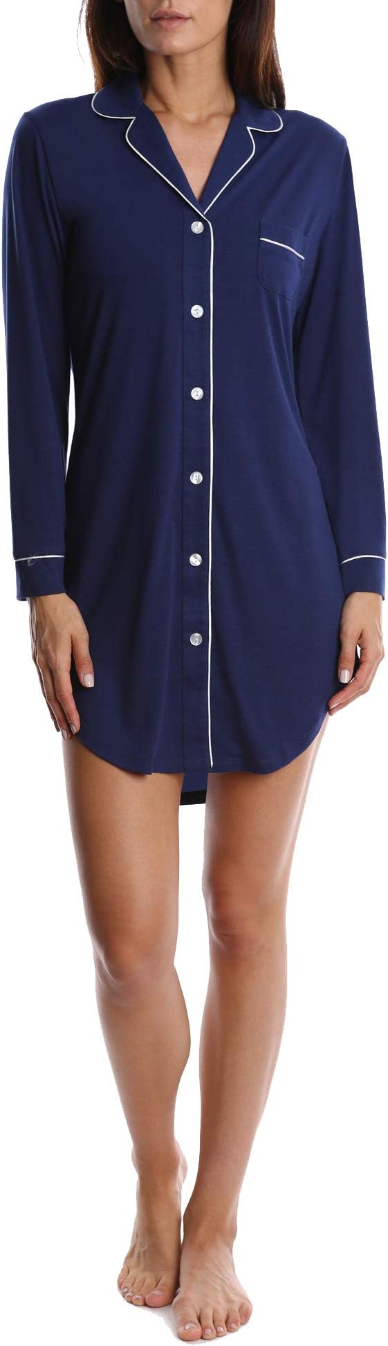 Blis Women's Long Sleeve Classic Button Down Pajama Sleepshirt Nightgown Chemise