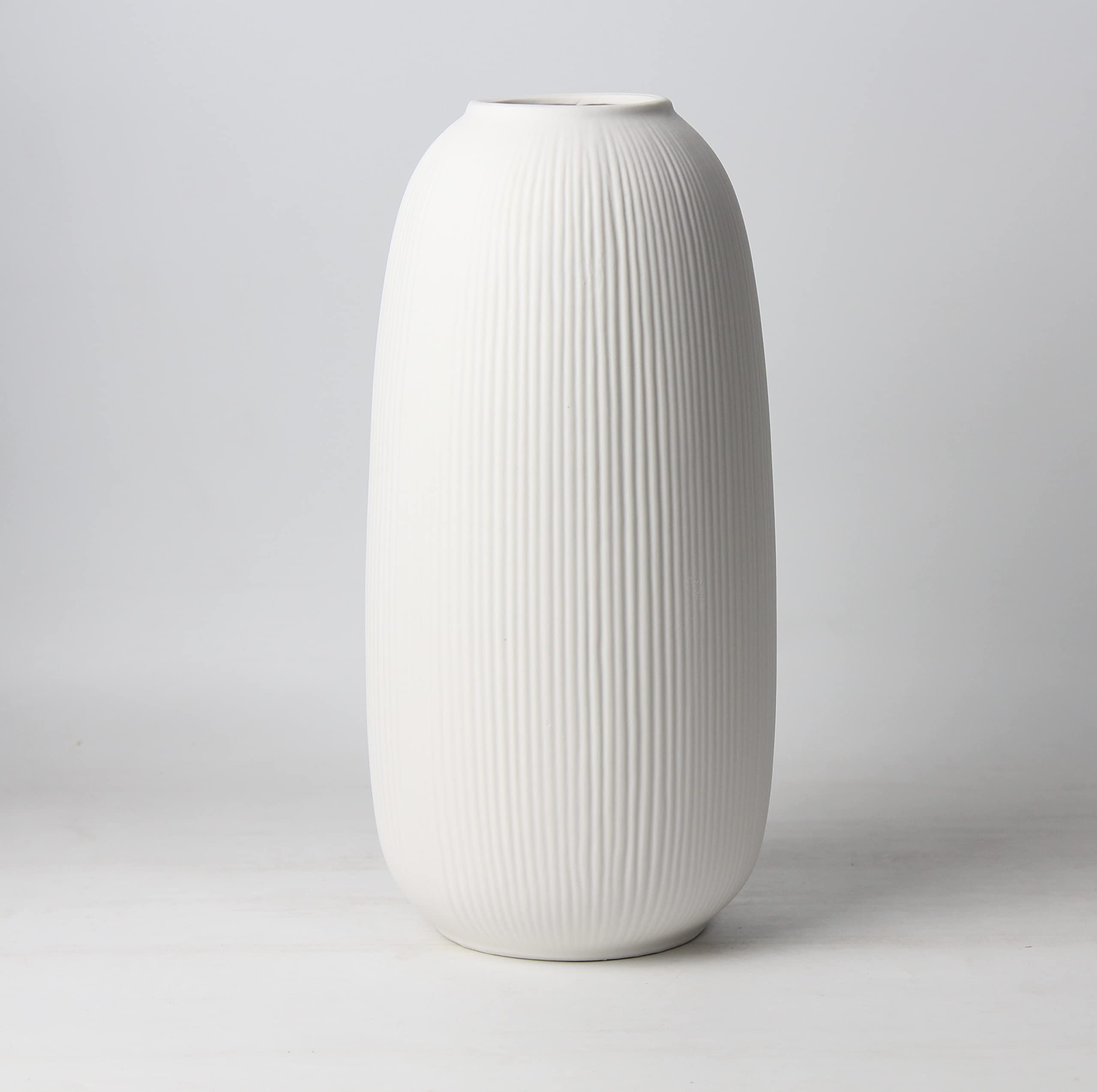 Olly & Rose Large Portsea Lines Clay Vase - Handmade Toughened White Vase - Ceramic Flower Vase for Decor - Modern Vases for Living Room, Entryway, Book Shelf etc. (25cm)