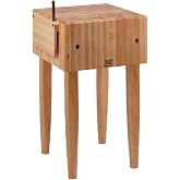 John Boos Block PCA1-C-BK Maple Wood End Grain Solid Butcher Block Table with Side Knife Slot, 18 Inches x 18 Inches x 10 Inch Top, 34 Inches Tall, Black Legs