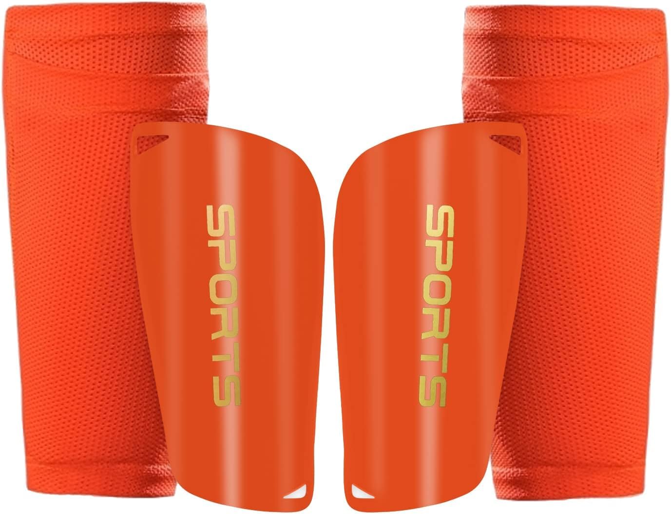 Shin Guards with Sleeves - Slip in Shin guards Soccer Shin Pads for Adults - EVA Cushion Protection Reduce Shocks and Injuries (Orange), 18.5 x 10 cm