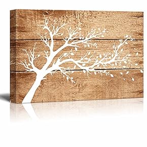 Canvas Prints Wall Art - Artistic Abstract Tree on Vintage Wood Background - 12" x 18"