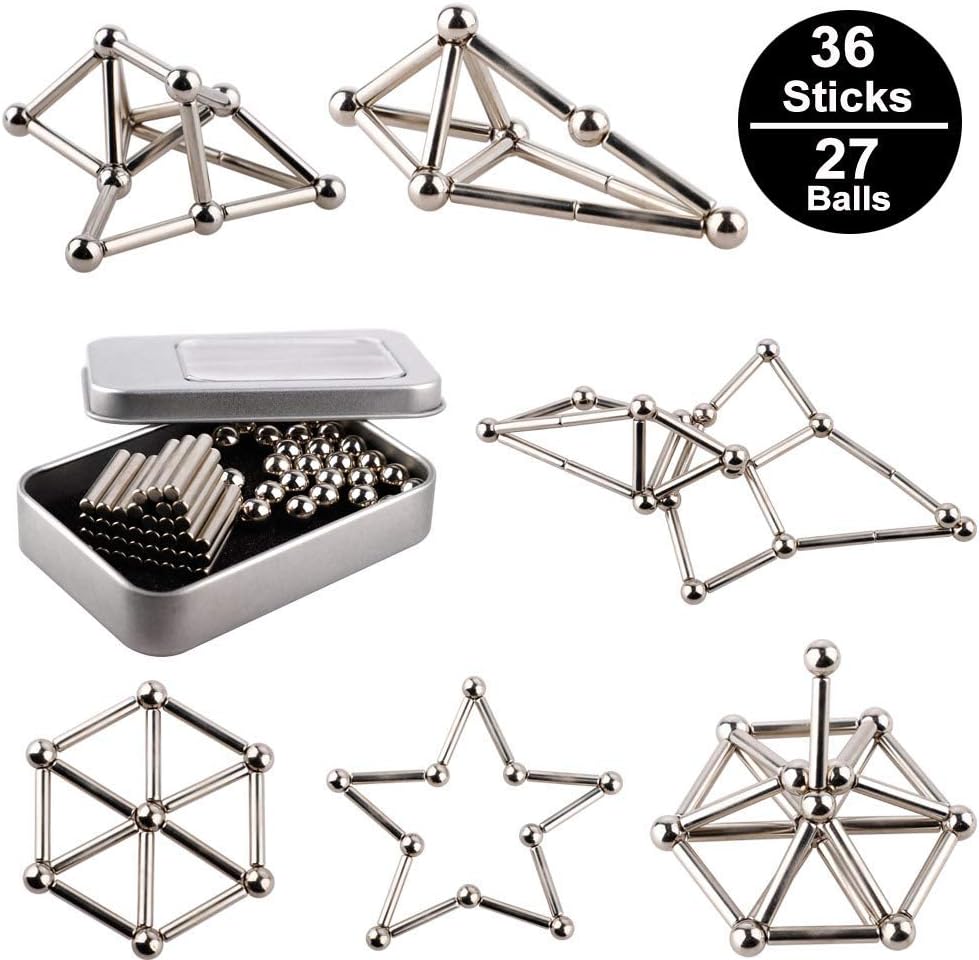 63 Pieces Magnetic Building Sticks Blocks Toys Magnet Sticks and Balls Set Intelligence Learning Games Set Gift Educational Stacking Toys Set for Kids and Adult