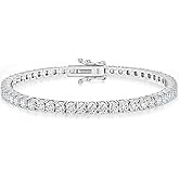 GemSpark Moissanite Tennis Bracelet for Women Men White/Yellow Gold Plated S925 Sterling Silver D Color VVS1 Round Cut Moissanite Bracelets 2/3/4MM 6-8INCH with Certificate