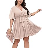 SCOMCHIC Women's Plus Size Summer Dresses Short Sleeve Wrap V Neck A Line Skater Mini Short Dress XL-4XL