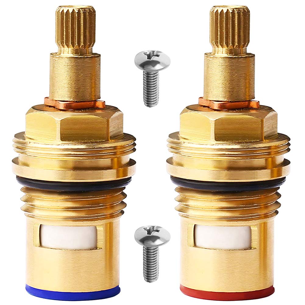 2 Pcs Tap Cartridges, BETOY Universal Replacement Brass Ceramic Disc Tap Valve Insert Gland Cartridge Quarter Turn BSP 1/2" x 20 Teeth x 53mm