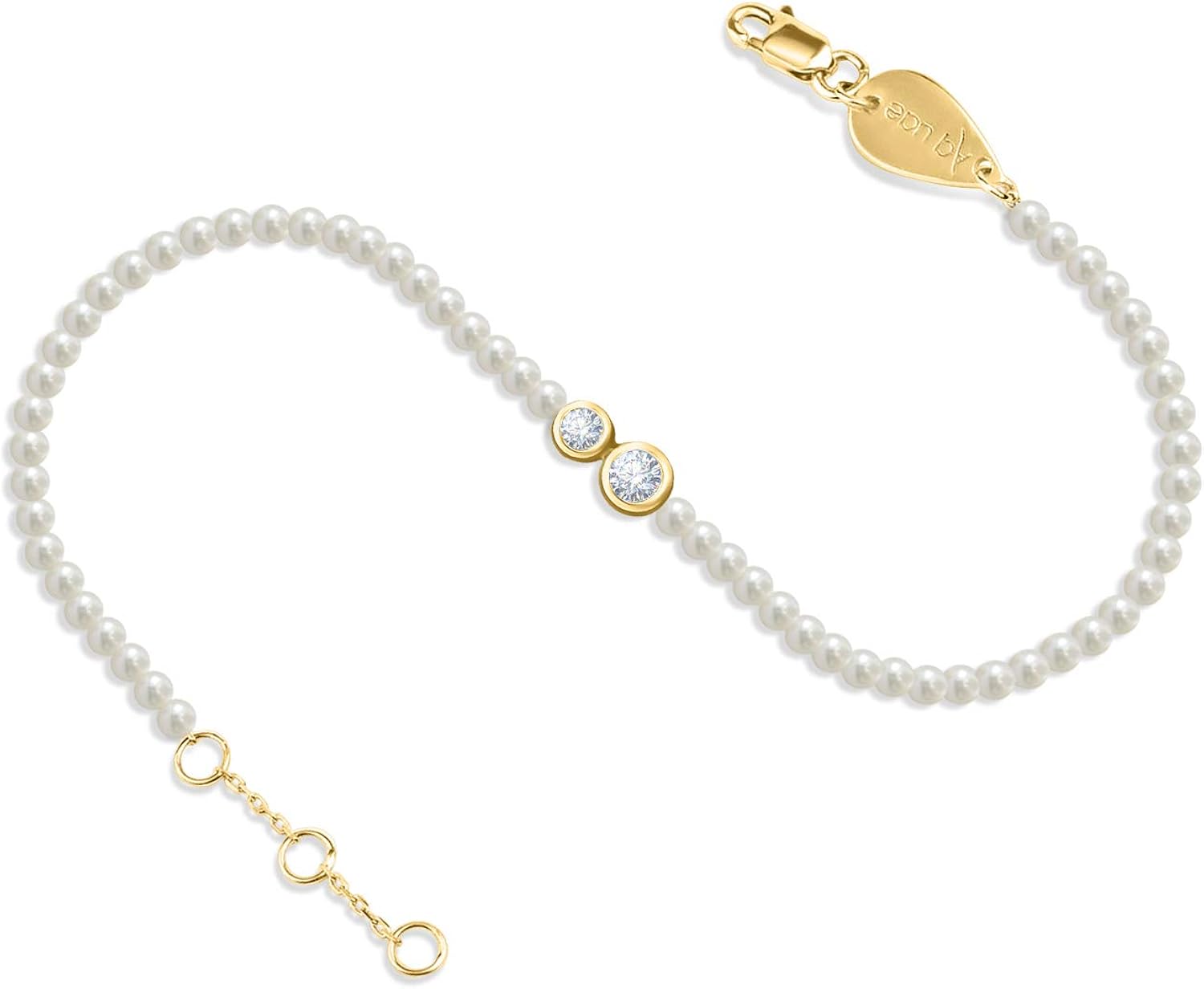 18K Yellow Gold Pearls Duo Diamonds Bracelet Amazon.co.uk Jewellery
