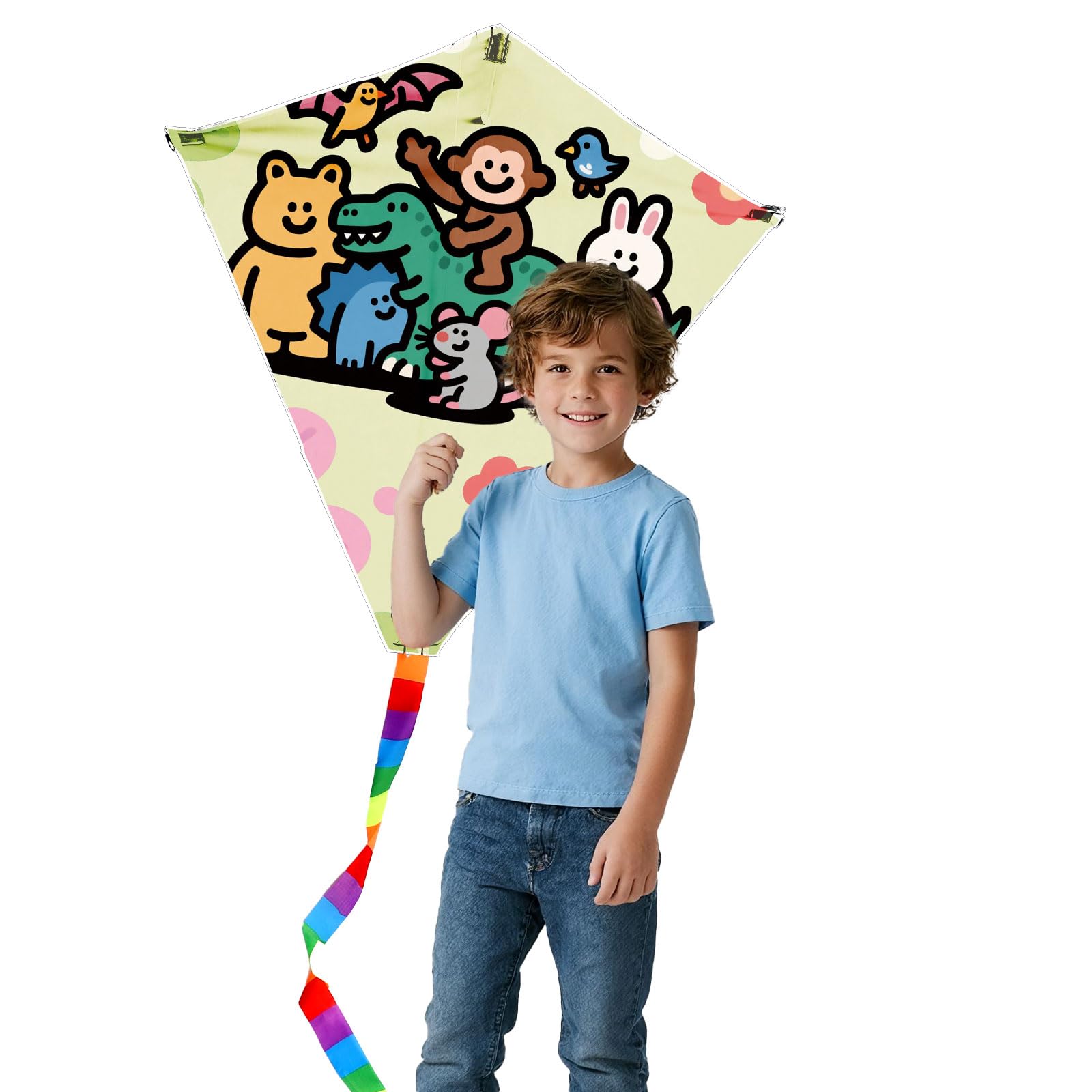 Large Beach Kite for Adults and Kids, Easy to Fly Diamond Kite with String Line and Colorful Tail, Perfect Outdoor Toy for Beach Trip and Beginners (Animals)