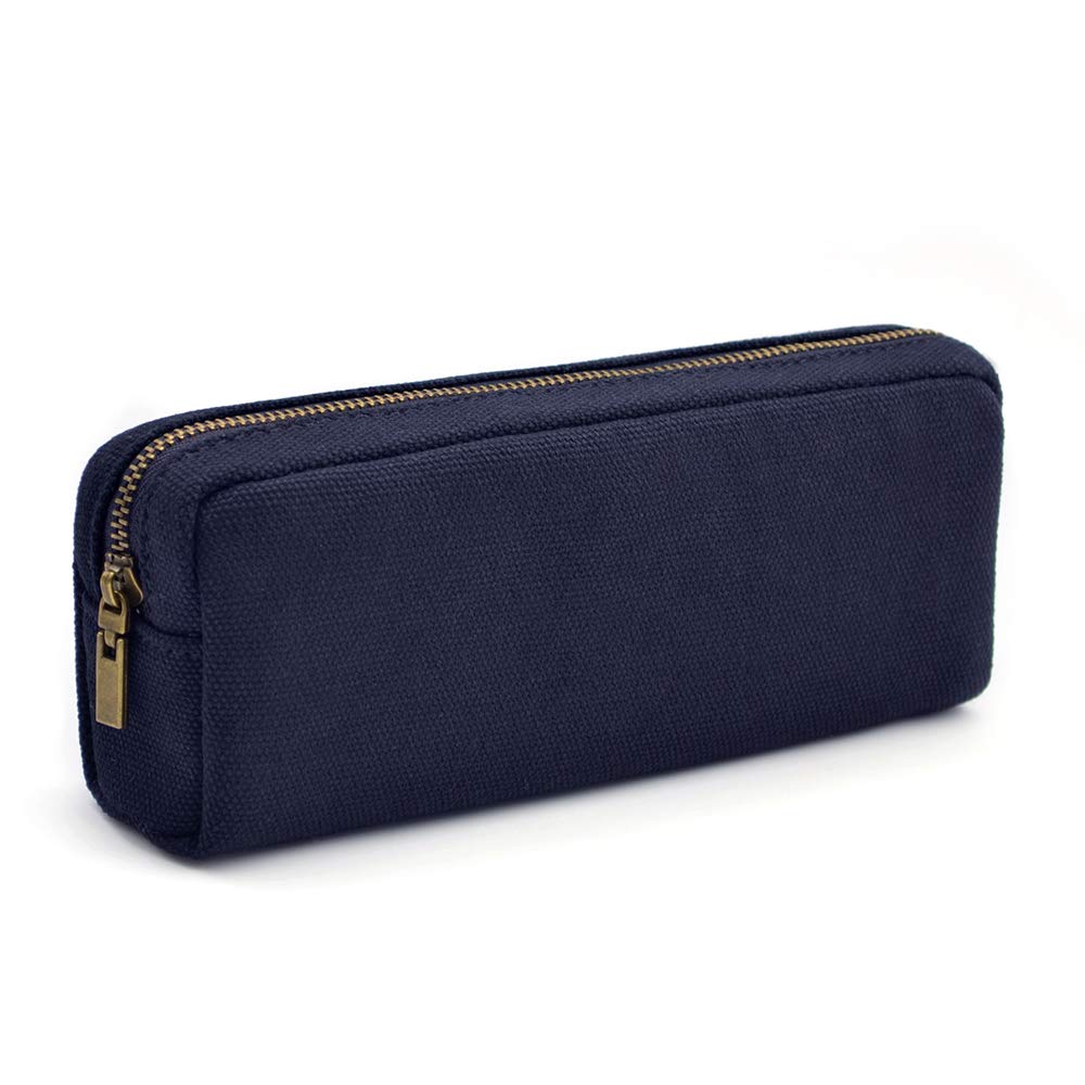 DOBMIT Pencil Pen Case, Big Capacity Pencil Pouch Canvas Makeup Bag for Girls and Boys Durable Office Stationery Organizer - Blue