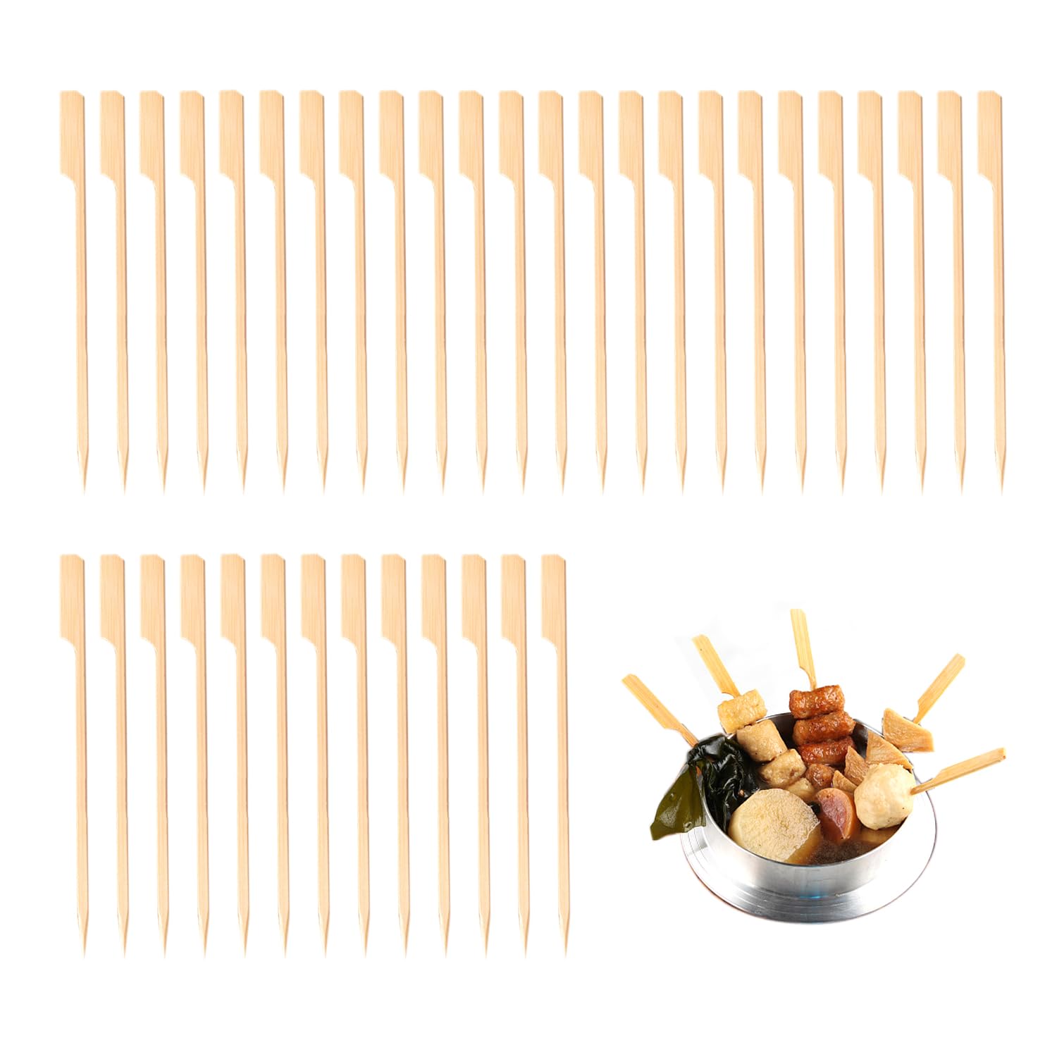 GVSAVY 100pcs Bamboo Skewers, Eco-Friendly Wooden Skewers, BBQ Sticks, Kebabs, Party Essentials for BBQ, Fruit, Cake Decorating (18cm)