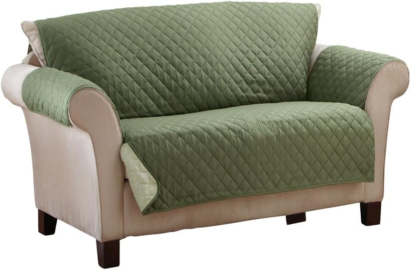 Collections Etc Reversible Quilted Furniture Protector Cover, Olive/Sage, Loveseat