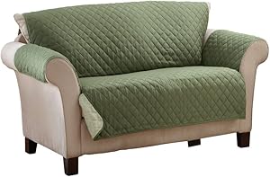 Collections Etc Reversible Quilted Furniture Protector Cover, Olive/Sage, Loveseat