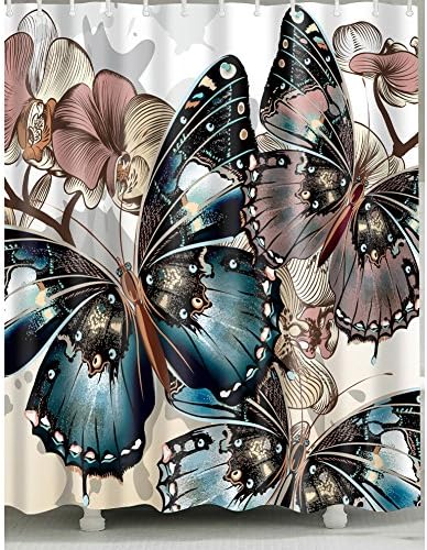 Butterfly-on-Flower Shower Curtain 1 Pc for Home and Bath
