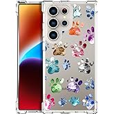 ENDIY Compatible with Samsung Galaxy S25 Ultra Cases with Design, Cute Transparent Phone Case for Women Girls Girly with Heavy Duty Protective Bumper (Clear Dogs Paws)