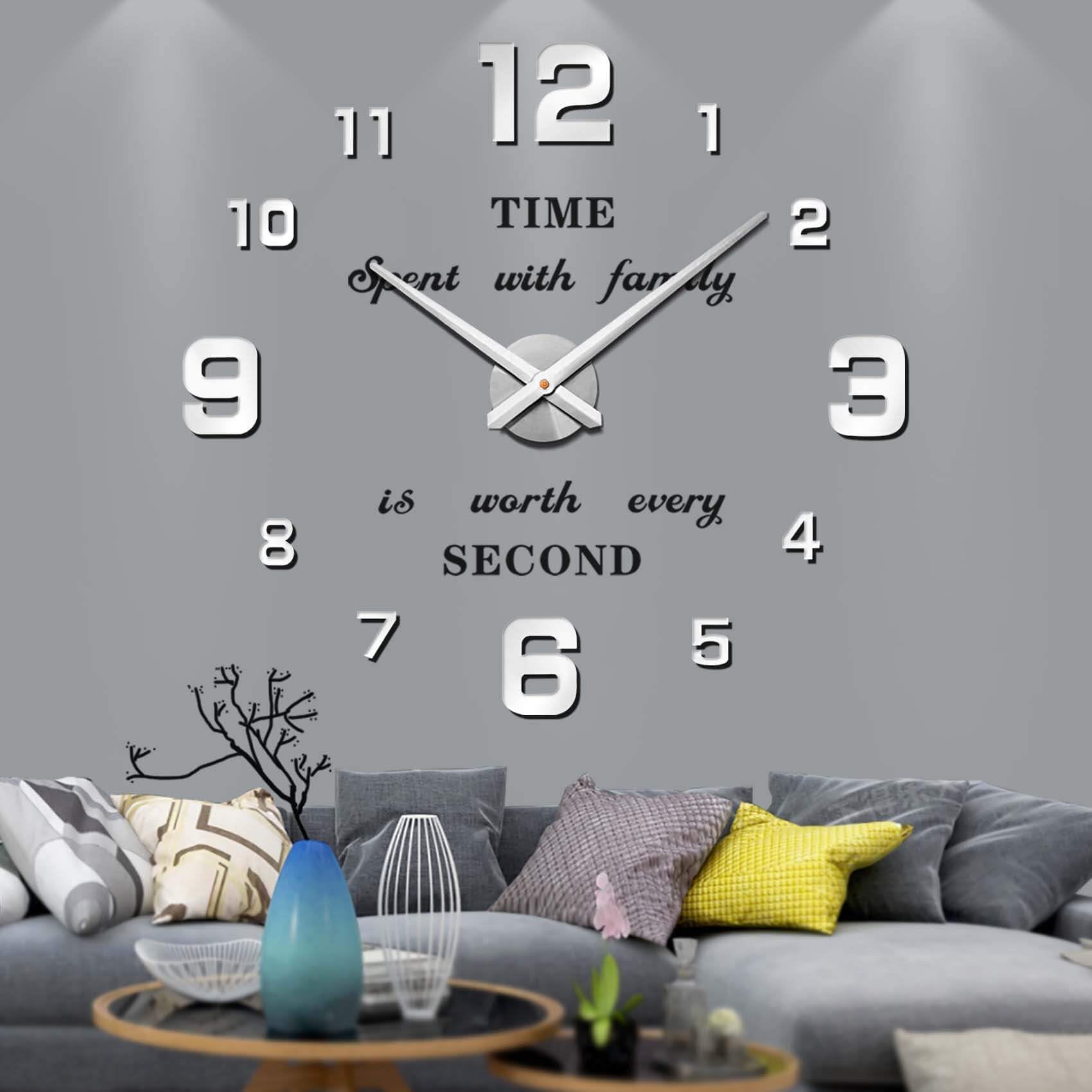VANGOLD Modern Mute DIY Frameless Large Wall Clock 3D Mirror Sticker Metal Big Watches Home Office Decorations