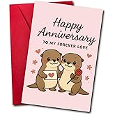 HeartInk Cute Otter Anniversary Card to Husband Wife Couple | Happy Anniversary Decorations Gifts for Women Men Him Her Pink Otter Half Card