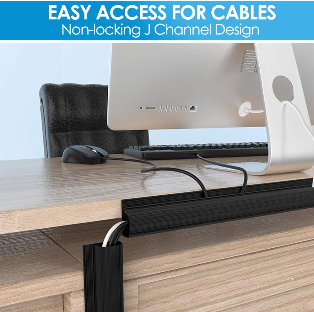 Updated 94" J Channel Cable Raceway - Desk Cord Organizer - Computer Cable Management Under Desk with 196" Mounting Tape - 6 Count Desk Cable Tray for Office, Home, JCCR-05 (15.7" Each, Black): Electronics