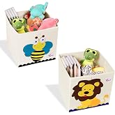 2Pcs Animal Cube Storage Bin, 13&rdquo; Foldable Organizer Baskets for Home | Washable Canvas Cloth Organizer Box, Collapsible Cube for Boys and Girls Bedroom or Playroom（Lion &amp; Bee)