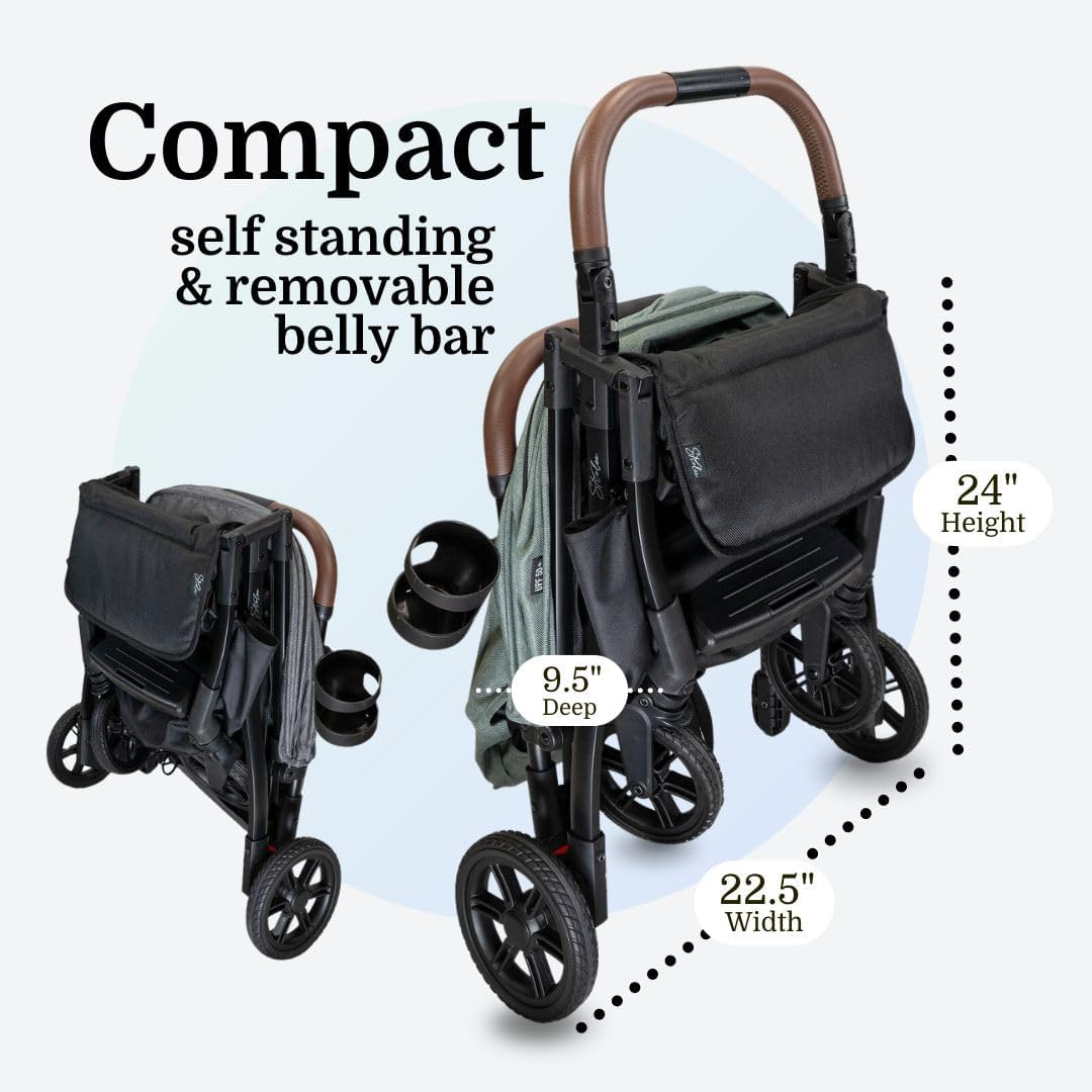 Strolee Lightweight Baby & Toddler Stroller, Ultra Compact, Airplane-Friendly Travel Stroller, One-Handed Fold, Near Flat Recline, X-L Canopy & Parent Cup Holder -LinQ (v2 Shadow Grey)