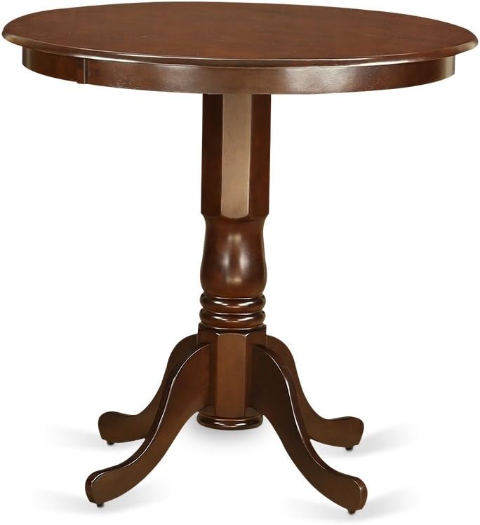 East West Furniture JACH5-MAH-C 5-Piece Dining Table Set - Round Top Dining Room Table - 4 Dining Chairs Slatted Back and Linen Fabric Seat (Mahogany Finish): Furniture & Decor