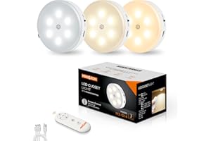 MEKKLEON Wireless LED Puck Light with Remote,3 Color Temperatures Dimmable Under Cabinet, Closet Light, Rechargeable Under Counter Lighting,Stick On Lights for Bar,Hallway, Stairway,Kitchen (3 Pack CCT)