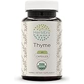 HerbEra Thyme USDA Organic 60 Capsules | Natural Herbal Supplement | Certified Organic Vegetarian Capsules and Organic Thyme (Thymus Vulgaris) Dried Leaf (60 Capsules)