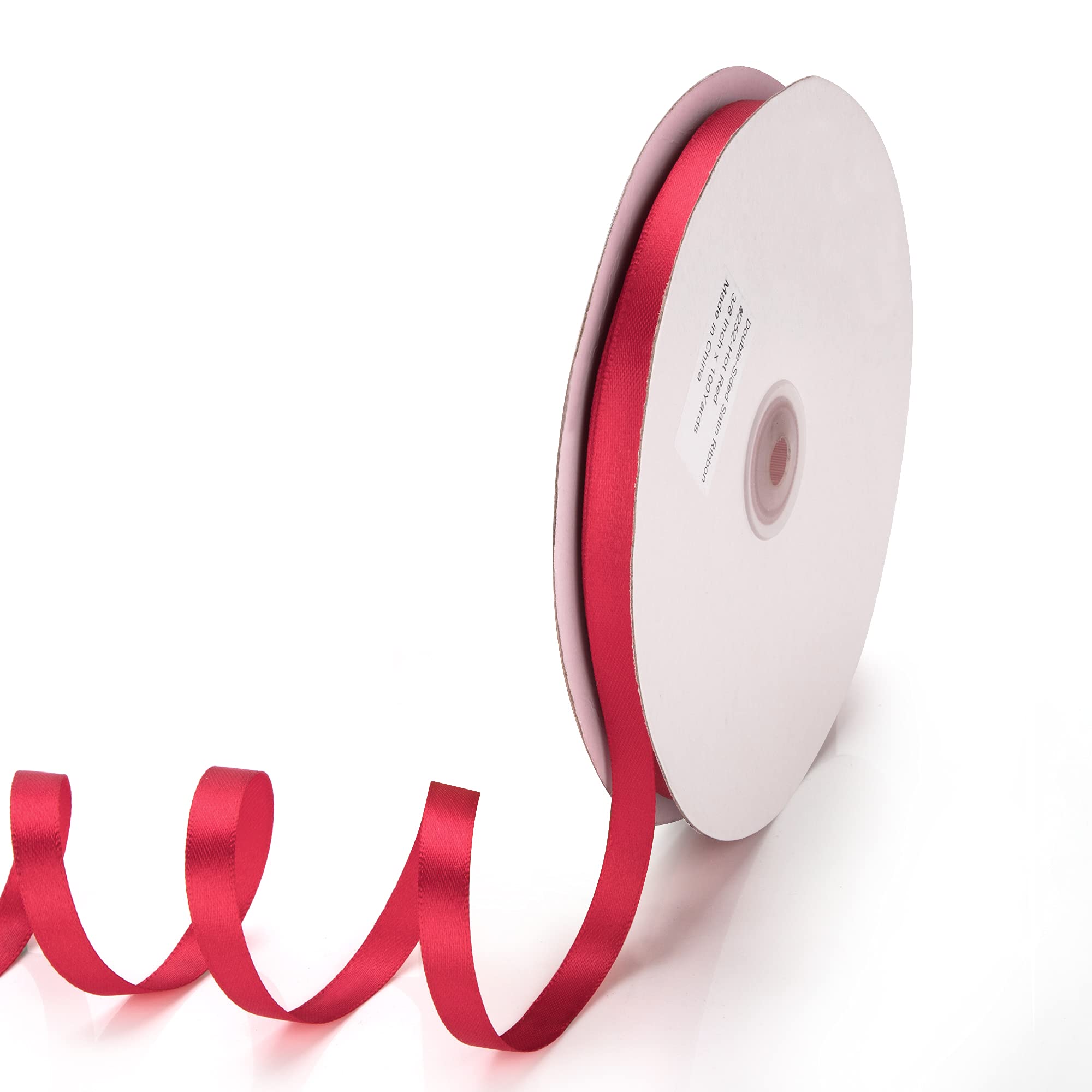 IHKFILAN Satin Ribbon in Hot Red (10 mm x 91.44 m) Matt Shiny Gift Ribbon for Decorating & Crafts, Weddings, Christenings