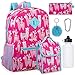 Girl's 6 in 1 Backpack Set With Lunch Bag, Pencil Case, Bottle, Keychain, Clip (Llamas)