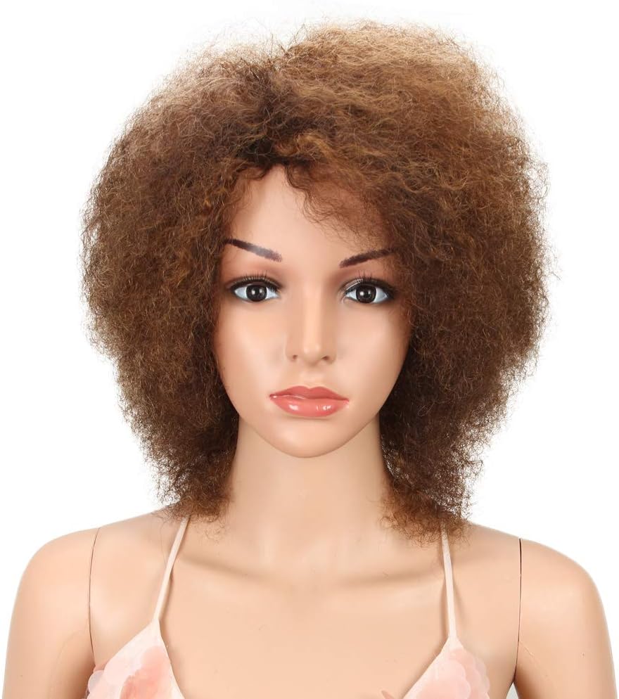 Style Icon Afro 14" Short Curly Wigs with 100% Brazilian Hair (Fluffy Tight Curls, Brown) - Afro Wigs for Black Women - Human Hair Wigs - Short Wigs Capless Wigs - Afro Wig (14", P4/30)
