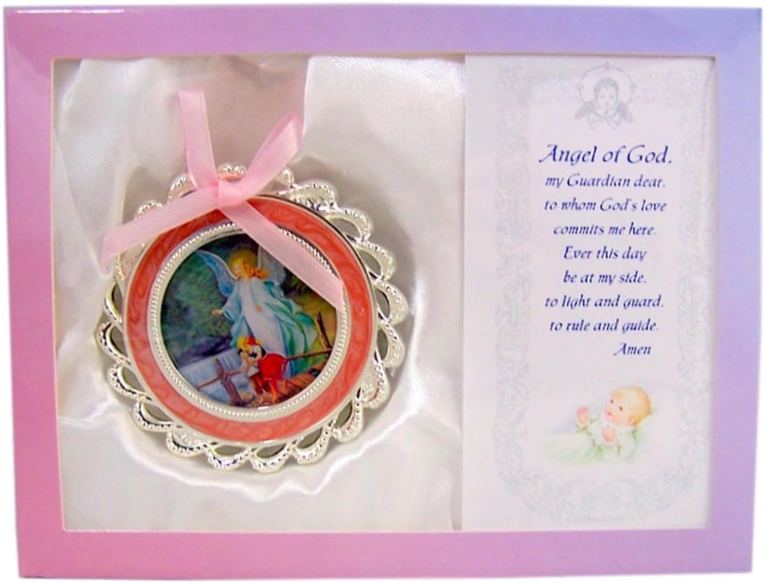 Angel of God Guardian Angel Girls Pink Crib Medal Baby Gift Set
