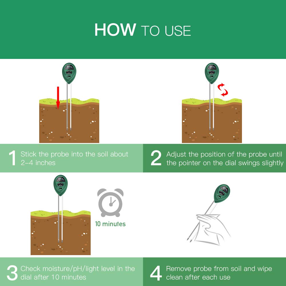 Veroyi ST01 Soil pH Tester, 3-in-1 Plant Soil Moisture Meter/Light/pH Meter for Gardener (Green)