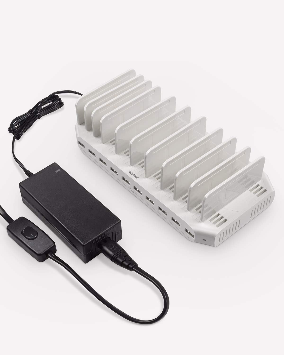 Unitek Multi Charging Station, 10-Port USB Charger for Multiple Device with SmartIC Tech and Adjustable Dividers, Organizer Stand Compatible with iPad, Tablet, Kindle, iPhone