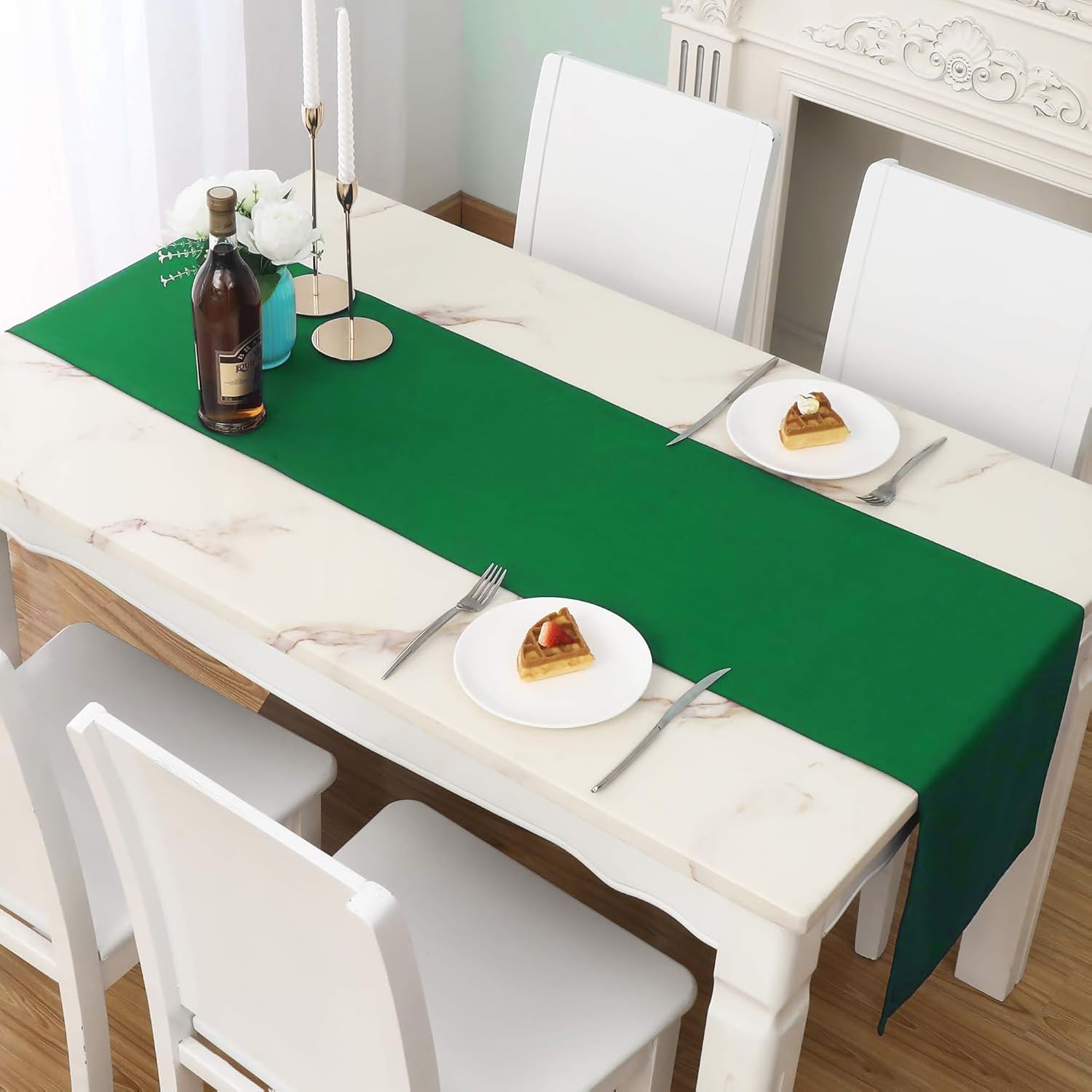 LivinEase Table Runner – Table Runners for Dining Table 42x150cm - Drapes Elegently 250 GSM Green Table Runner – 4 to 6 Seater Table Runners Ideal for Christmas Party Decoration