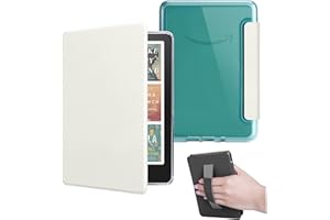HOICHOE Case for All-New 7" Kindle Paperwhite 12th Gen 2024 and Kindle Colorsoft Signature Edition, Light PU Leather Cover and Transparent Hard Back with Hand Strap, Auto Sleep/Wake, Creamy White