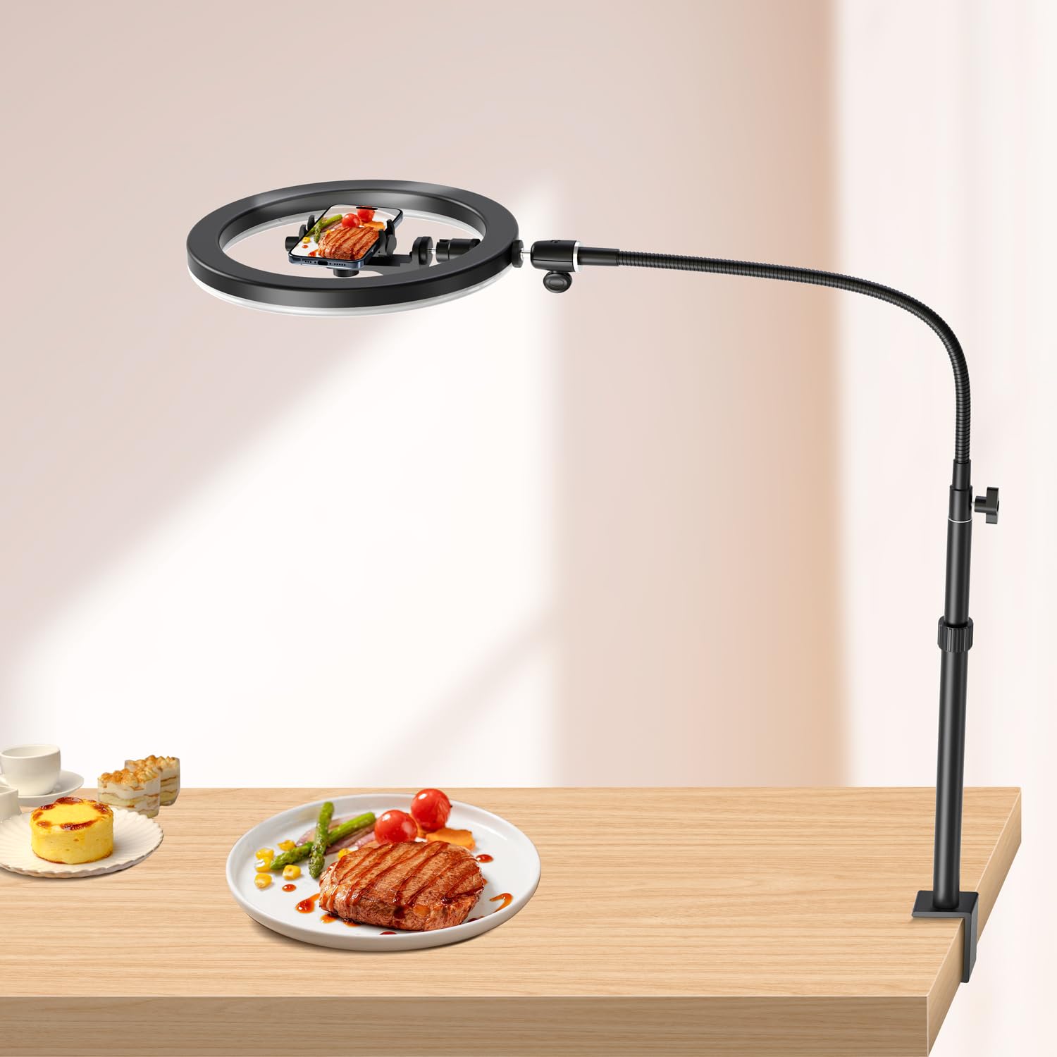 Photo 1 of elitehood Overhead Phone Mount, 12-inch Large Overhead Ring Light with Stand and Phone Holder, Adjustable Phone Mount with Light for Video Recording Filming, Compatible with iPhone, Android Phone