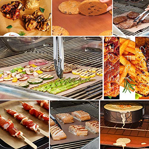 Besego Oven Liners, Set of 5 Non-Stick Oven Mats with Tong and Basting Brush, FDA-Approved Oven Accessories, Use for Electric, Gas, Microwave, and Toaster Ovens (Copper) - Thumbnail 2