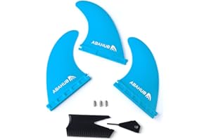 Abahub Surfboard Thruster Fins Set, Compatible with Future Style Fin Box, Fiberglass Reinforced High Performance 3 Fins for Surf Boards, Surfing Longboard, Shortboard, Black/Blue/White