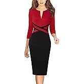VFSHOW Womens Work Business Casual 3/4 Sleeve Slimming Fitted Front Zipper Crisscross Waist Office Party Pencil Sheath Dress
