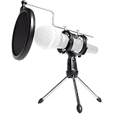 Rockville RTMS21 Desktop Tripod Microphone Stand, Pop Filter/Shock Mount | Adjustable Angle, Recording/Podcasting/Broadcasting, Fits Mics Up to 36mm, Detachable, Lightweight, Rubber Feet
