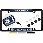 United States Navy Veteran Metal Car License Plate Frame - Black, Qty: 1 | Officially Licensed US Navy Product, Free caps included, Domed Thin Top 4 Hole, Custom - Made by BestLicensePlateFrames