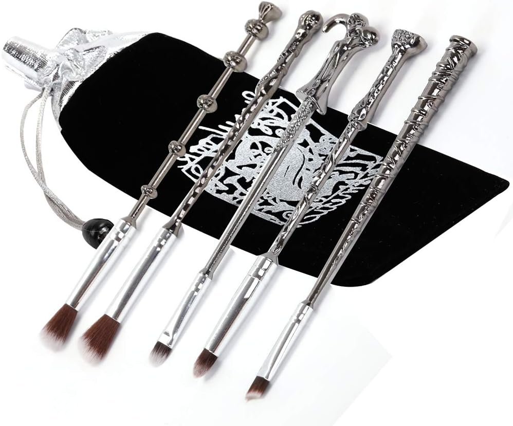 Zhurson Makeup Brush, Magic Wand Brush Gift Set 5 Pcs Nice Hair Bristle Fancy Look, Eye makeup brush with magic wand (black silver) ¡